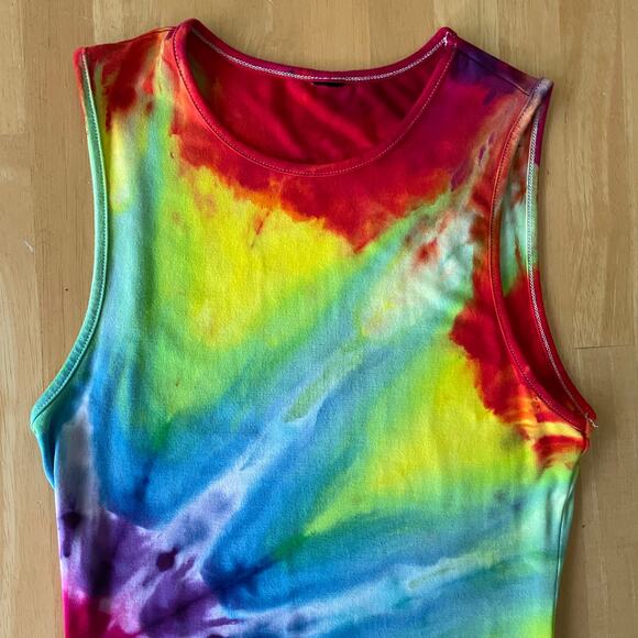 Ice Dyed Rainbow Dress - Sleeveless Tank Bodycon - Vibrant (Women's Small) - Picture 7 of 10